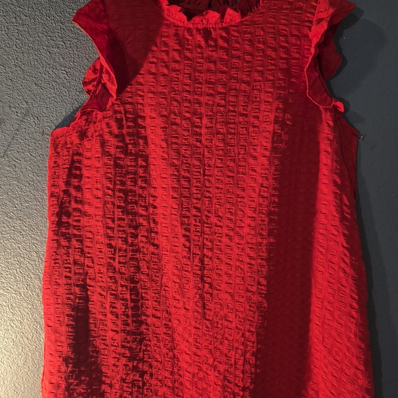 Textured Red Ruffle Sleeve Formal Dress - Picture 2 of 5
